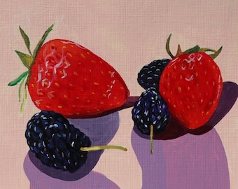 Strawberries and Mulberries - Original Acrylic Painting