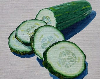 Cucumber - Original Still Life Acrylic Painting on Paper