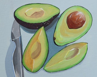 Aguacates - Naturaleza muerta original, pintura acrílica sobre papel