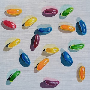Jelly Beans - Pittura acrilica originale di natura morta su carta