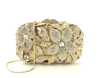 Elegant Crystal Floral Clutch For Women Evening Purse and Bag