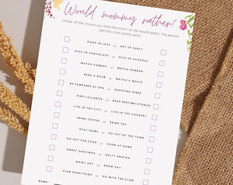 Would Mommy Rather Baby Shower Game: Minimalist Printable (Digital Download)
