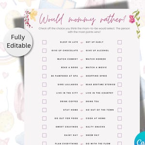 Zou mama liever babyshowerspel Zou ze liever babyshowerspelletjes Afdrukbare wie weet mama beste bewerkbare sjabloon Direct downloaden