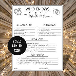 Who Knows the Bride Best Game, Bridal Shower Trivia, Printable Bridal Game, How Well Do You Know the Bride, Wedding Shower Activity, Instant