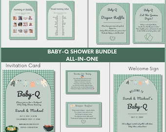 BabyQ BBQ Baby Shower Set: Redigerbara spel och skyltar (digital nedladdning)