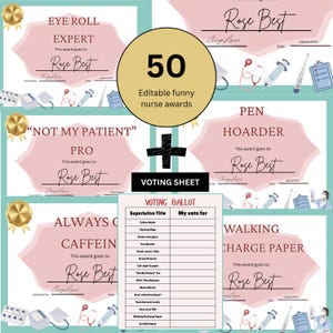 Funny Nurse Award Certificates: 50+ Customizable RN Superlatives (Digital Download)
