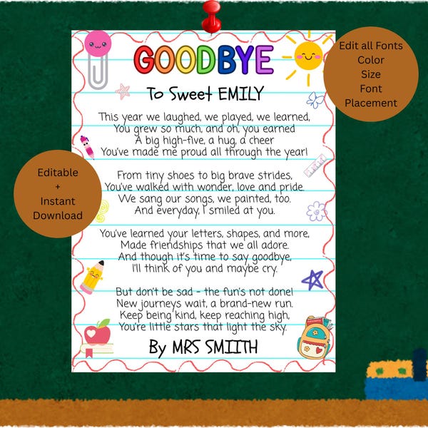 Goodbye Letter for Preschoolers - Etsy