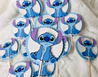 Adorno para cupcakes de Stitch, Adorno de Stitch, Decoración para fiestas de Stitch, Tema de Stitch, Inspirado en Stitch, Fiesta de cumpleaños de Stitch,