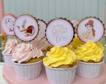 Belle Cupcake topper, Belle Birthday, Party Decoration Belle, Beauty & the Beast cupcake topper, Belle Girl Princess Party