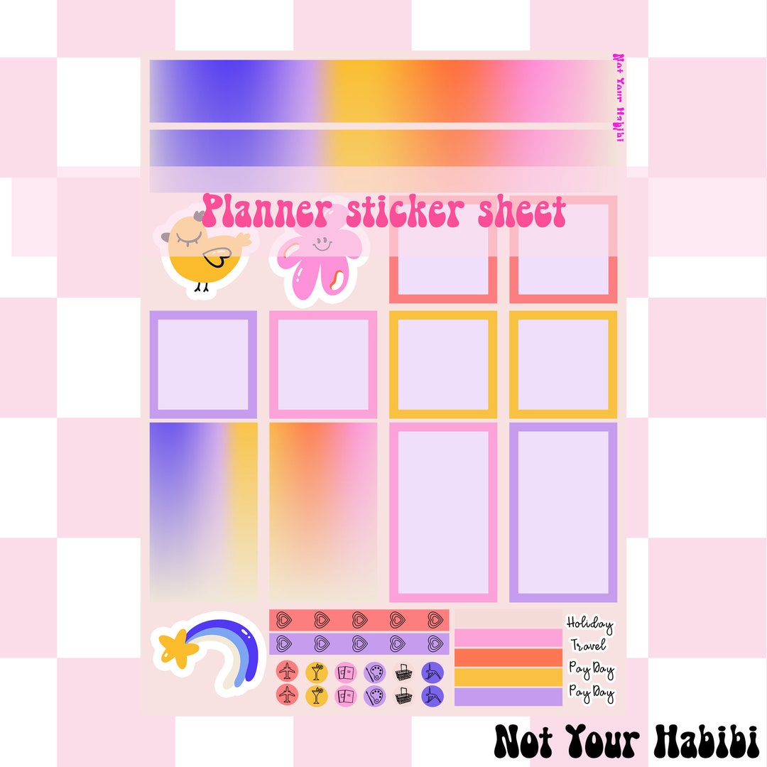 Cute Planner Sticker Sheet, Pink Yellow Gradient, Happy Planner - Etsy
