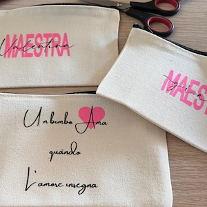 set regalo per maestre( pochette+portachiavi) color portachiavi casuale, pochette personalizzata con frase personalizzata