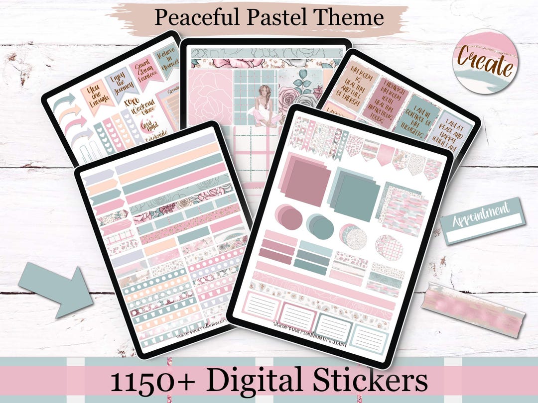 Goodnotes Pastel Digital Stickers | 1150+ Peaceful Planner Stickers ...