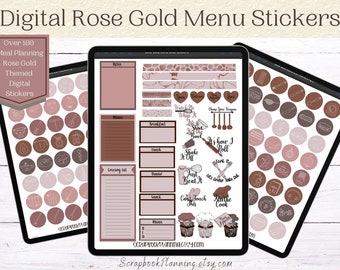 Rose Gold Menu Digital Stickers | Digital Recipe Book Stickers | Goodnote Stickers | Meal Planning Stickers