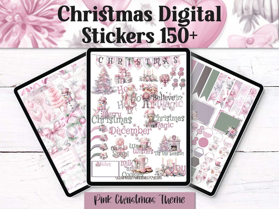 Pink Christmas Digital Stickers | 150+ Holiday Planner Stickers ...
