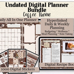 Tema de café do pacote de planejador digital | Planejador de vida | Planejador de autocuidado | Planejador de orçamento | Planejador de cardápio | Adesivos Digitais Goodnotes