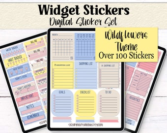 Digital Widget Stickers | Wildflowers Theme Digital Stickers | Goodnote Elements | Planner Stickers | Pre-Cropped PNGs | Planner Essentials