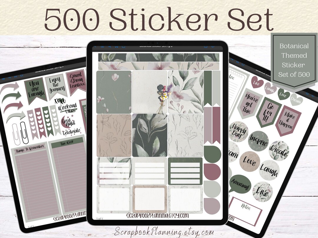 Botanical 500 Digital Sticker Set | Botanical Themed iPad Stickers ...