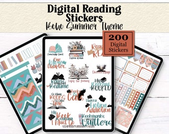 Boho Summer Reading Digital Stickers | GoodNotes & PNG Book Tracker Stickers | Reading Journal Kit, Bookish Planner Set | Digital Download