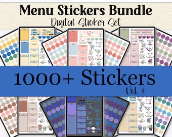 Menu Planner Stickers Bundle | 1000+ Digital Meal Planning Stickers for iPad | Grocery List, Recipe, Kitchen Icons | PNG Food Planner Kit