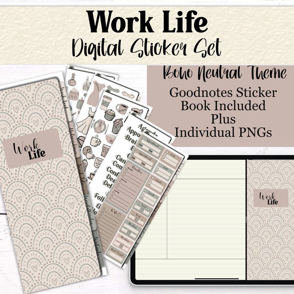 Boho Neutral Work Life Stickers | Digital Planner Stickers | Goodnotes Elements | Business | Travel | Planning | Widgets | Icons | PNGs