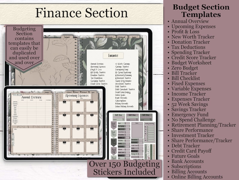 Botanical Themed Bundle Undated Life Planner Self Care Planner Budget Planner Meal Planner 1000 Digital Sticker Pack Good Notes image 3