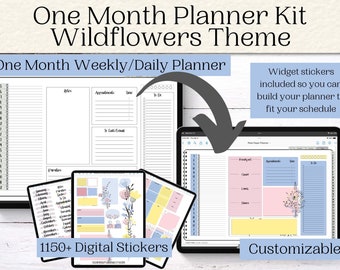 Wildflowers Monthly Digital Planner Kit with Digital Stickers | Goodnotes Planner | Undated Planner | Daily Planner | Weekly Planner