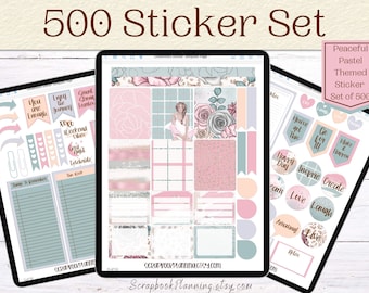 500 digitale stickerset | Vreedzame iPad-stickers met pastelthema | GoodNotes-stickers | Digitale stickers | Functionele stickers