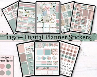 Farmhouse Spring Digital Planner Stickers | 1150+ Pastel Stickers for Goodnotes and PNG | Budget, Self Care, Planner & Menu Set