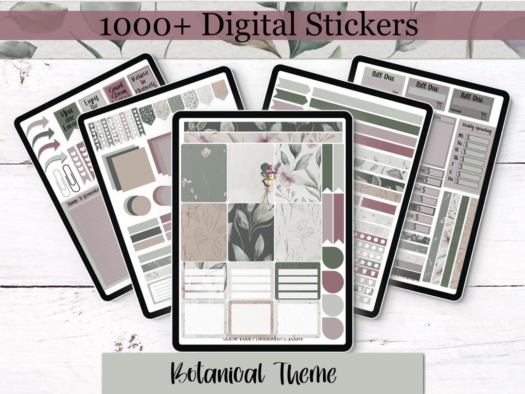 Botanical Digital Stickers | 1000+ Goodnotes Planner Stickers | Budget ...