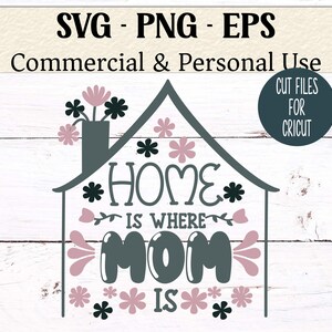 Zuhause ist, wo Mama ist SVG | Muttertag SVG-Schnittdatei für Cricut & Silhouette | Herzliche Mama Zitat SVG für Shirts, Tassen | Kommerzielle Nutzung