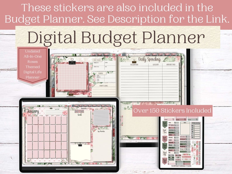 Roses Budget Digital Stickers Goodnotes Finance Stickers Goodnotes Budget Stickers Bill Due Stickers image 5