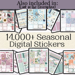 Promotional image showing that these 1,200 stickers are part of the larger 14,000+ Seasonal Mega Sticker Bundle. Highlights wide variety of seasonal designs.