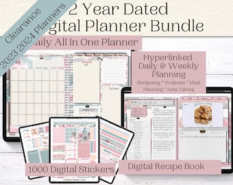 2023  2024 Dated Planner Peaceful Pastel | 2 Year Goodnotes Planner | All In One Dated Planner | Digital Recipe Book | Digital Stickers