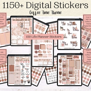 Digital Sticker Pack | Coffee Time Theme | Functional | Budget | Meal | Self Care | Washi Tape | Words | Daily Affirmations
