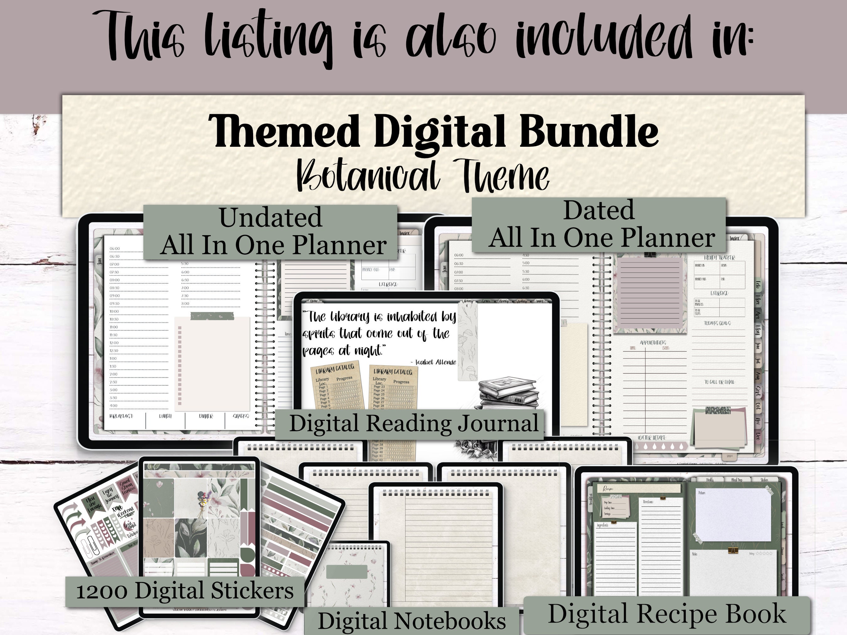 Botanical 500 Digital Sticker Set | Botanical Themed iPad Stickers ...