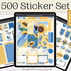 Busy Bee Digital Stickers: Sunflower Planner Set (500 PNG & GoodNotes)