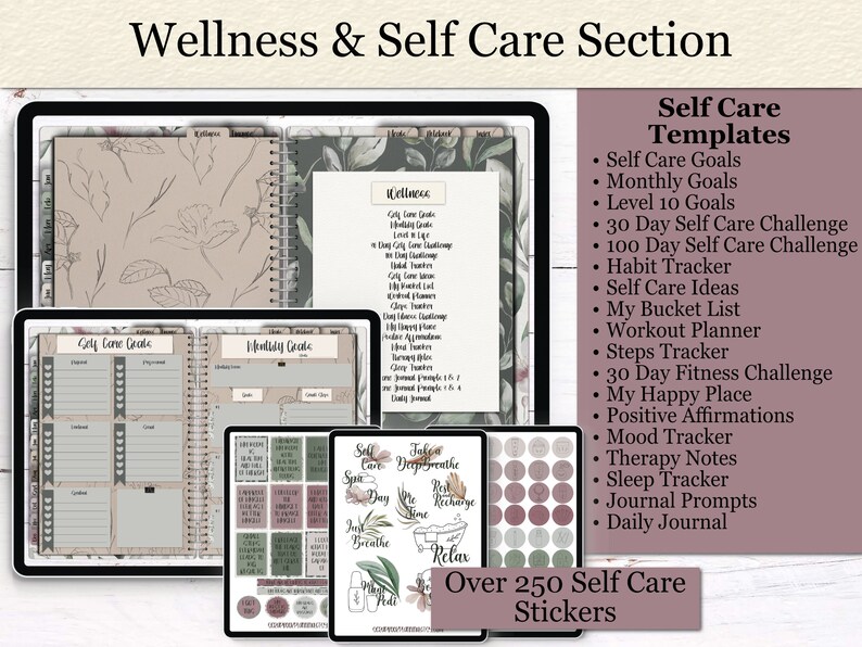 Botanical Themed Bundle Undated Life Planner Self Care Planner Budget Planner Meal Planner 1000 Digital Sticker Pack Good Notes image 4