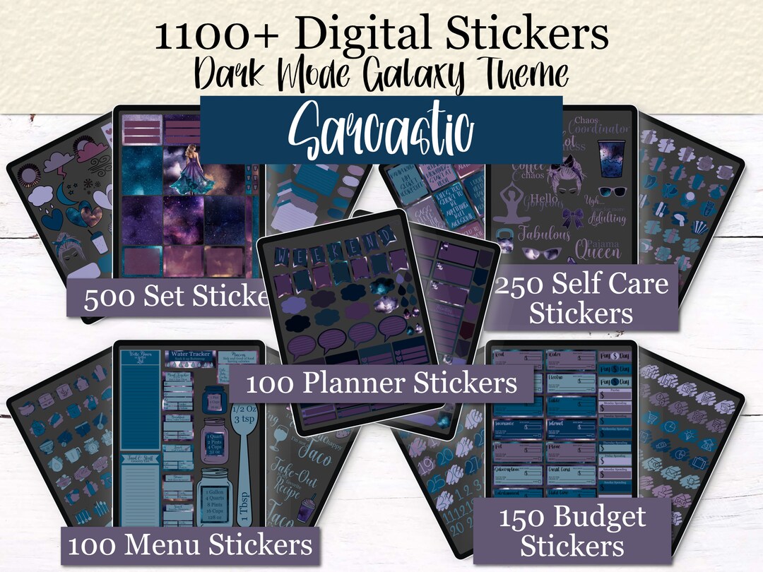 Sarcastic Digital Sticker Pack | Dark Mode Galaxy Theme | Funny Planner ...