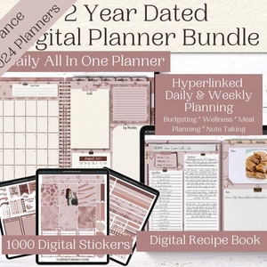 2023 2024 Planner | Daily Digital Planner | Rose Gold Goodnotes Planner | Ipad | Life Planner | Weekly Meal Planner | Digital Stickers
