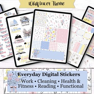 Wildflowers Everyday Digital Sticker Set | 1100+ Planner Stickers | Work, Cleaning, Fitness, Reading, Functional | Goodnotes PNGs