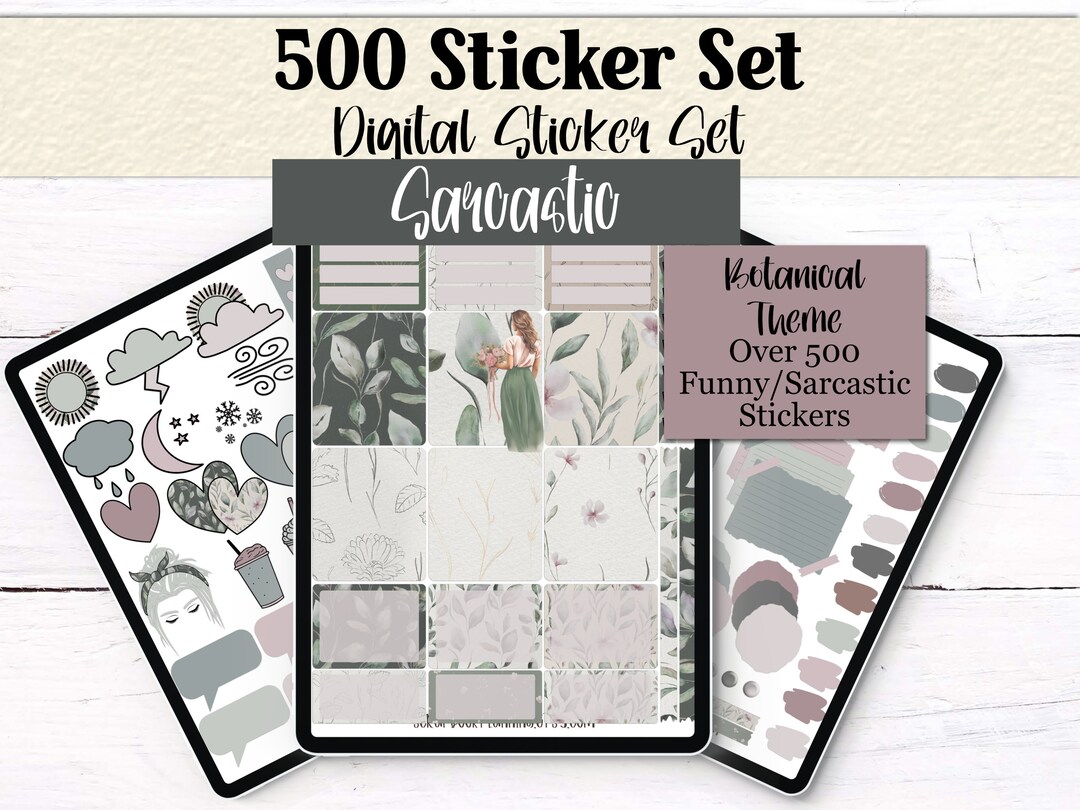 500 Sarcastic Digital Stickers | Botanical Theme for Goodnotes & iPad ...