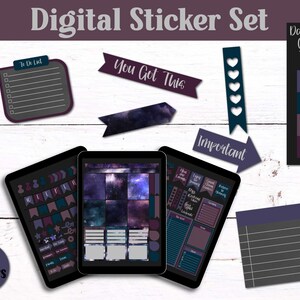 Galaxy Digital Planner Stickers: 500+ Dark Mode Goodnotes Stickers (PNG)