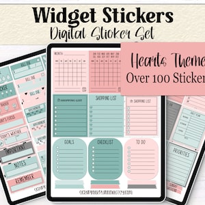 Digital Widget Stickers | Hearts Theme Digital Stickers | Goodnote Elements | Planner Stickers | Pre-Cropped PNGs | Planner Essentials