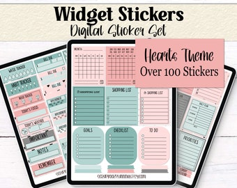 Digital Widget Stickers | Hearts Theme Digital Stickers | Goodnote Elements | Planner Stickers | Pre-Cropped PNGs | Planner Essentials