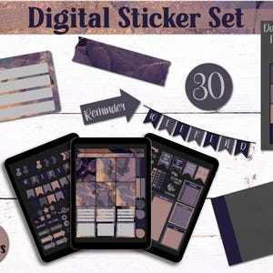 Dark Mode Floral Digital PNGs | 500+ Planner Stickers för Goodnotes (digital nedladdning)
