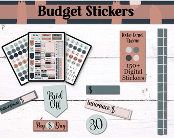 Boho Coral Budget Planner Stickers: Goodnotes, PNG (Digital Download)