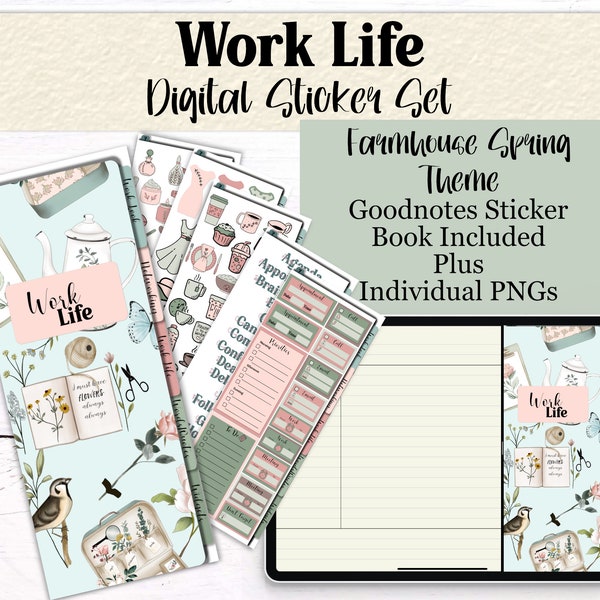 Digital Planner Stickers | Everyday Daily Work Life Digital Stickers | Goodnotes Elements | Office Business PNGs | Farmhouse Spring