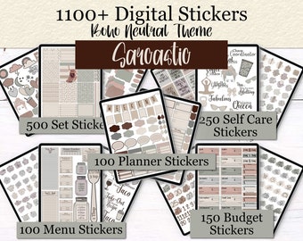 Sarcastic Digital Sticker Pack | Boho Neutral Theme | Funny Planner Stickers | Precropped PNGs | Goodnotes Elements | Budget | Functional