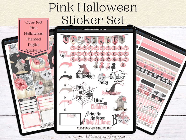 Pink Halloween Digital Stickers: Planner Set for Goodnotes (PNG) - Etsy ...