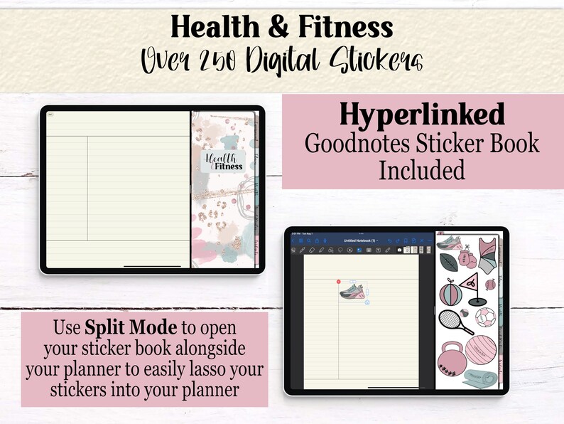 Peaceful Pastel Health and Fitness Stickers Digital Planner Stickers Goodnotes Elements Yoga Fitness Diet Widgets Icons PNGs image 7